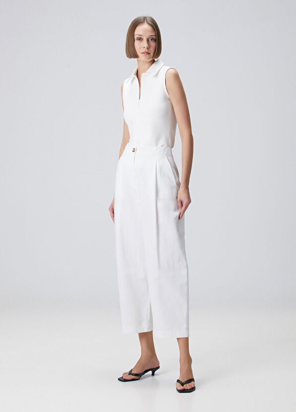 Beyaz Fermuarlı Polo Bluz - Görsel 4