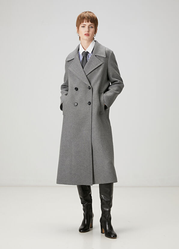 Beymen Club Grey Double-Breasted Wool Coat - 2