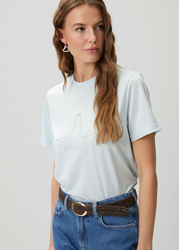 Beymen Club Açık Mavi Hotfix Kaz Logolu Viskon T-shirt - 2