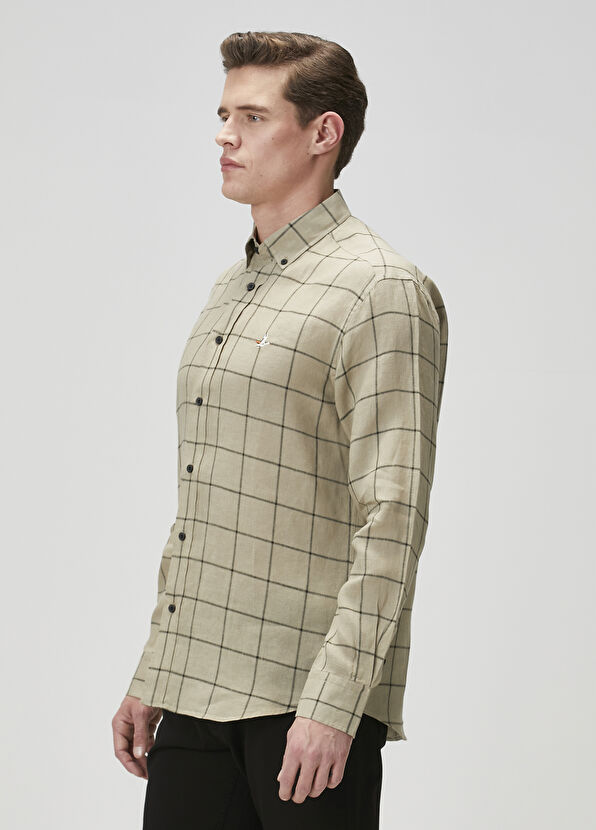 Beymen Club Comfort Fit Açık Haki Keten Gömlek - 4