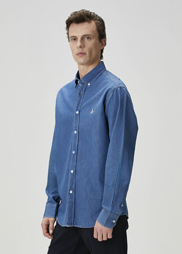 Beymen Club Regular Fit Koyu Mavi Denim Gömlek - 4
