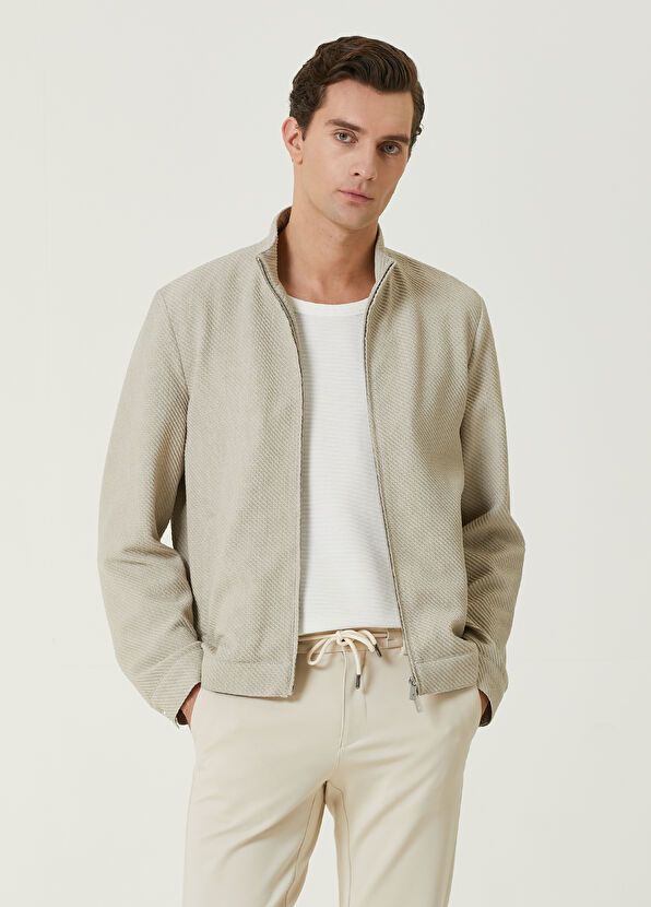 Beymen Club Bej Diyagonal Dokulu Örme Mont - 1