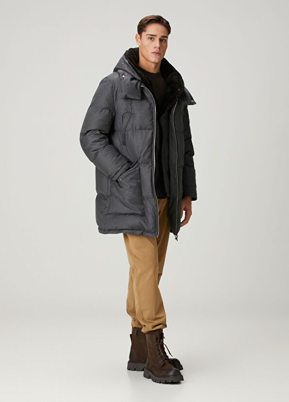 Yves Salomon Antrasit Kapüşonlu Puff Parka - 2