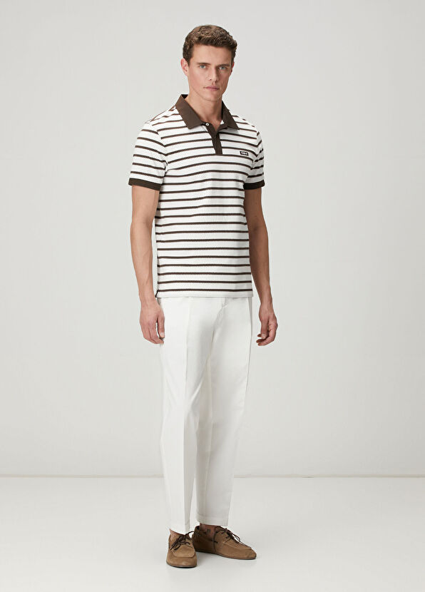 Beymen Club Off White Zigzag Striped Polo T-Shirt - 3