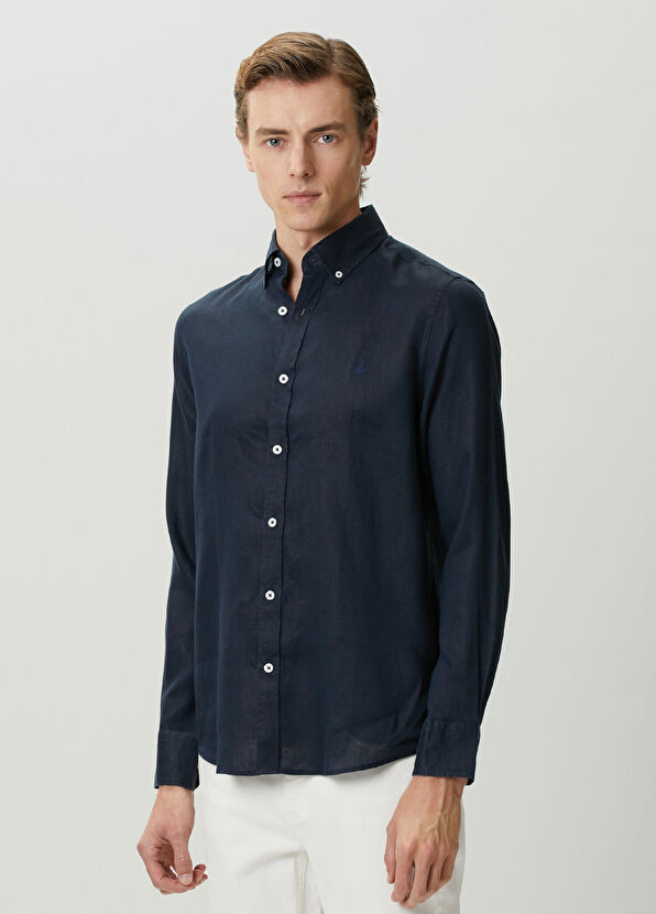 Beymen Club Comfort Fit Linen Shirt With Tonal Embroidery - 4
