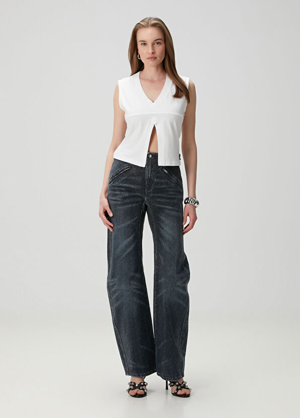 Alexander Wang Koyu Mavi Taşlı Jean Pantolon - 1