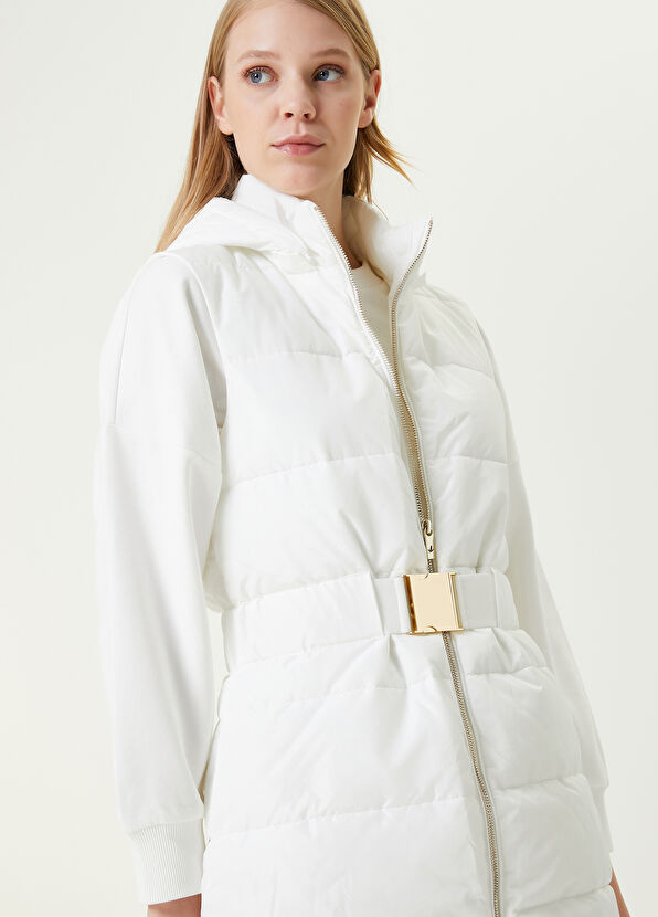 Beymen Club Beyaz Kapüşonlu Kemerli Puff Yelek - 4