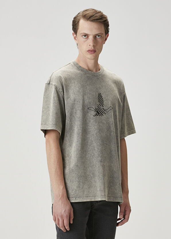 Beymen Club Gri Logo Baskılı Oversize T-shirt - 4