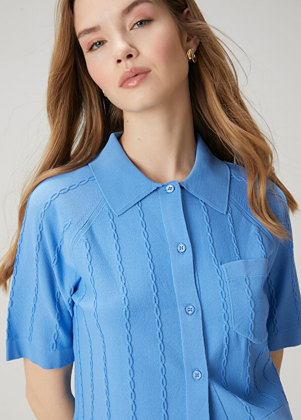 Beymen Club Mavi Saç Örgü Polo Hırka - 2