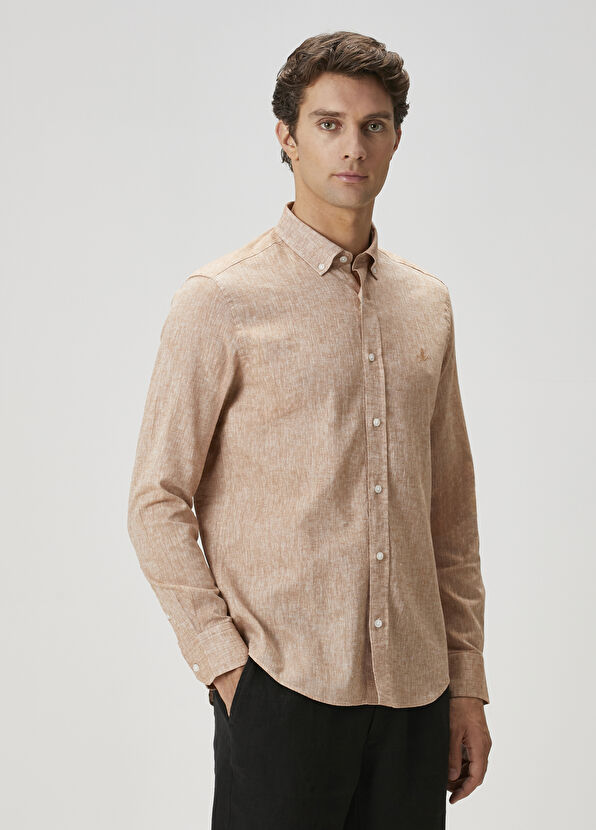 Beymen Club Comfort Fit Açık Kahverengi Keten Gömlek - 2