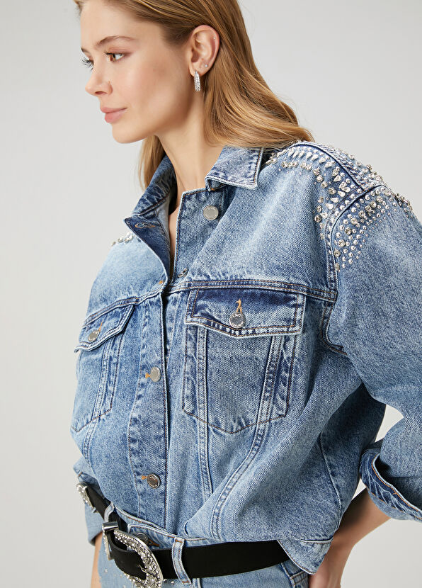 Beymen Club Mavi İşlemeli Denim Ceket - 3