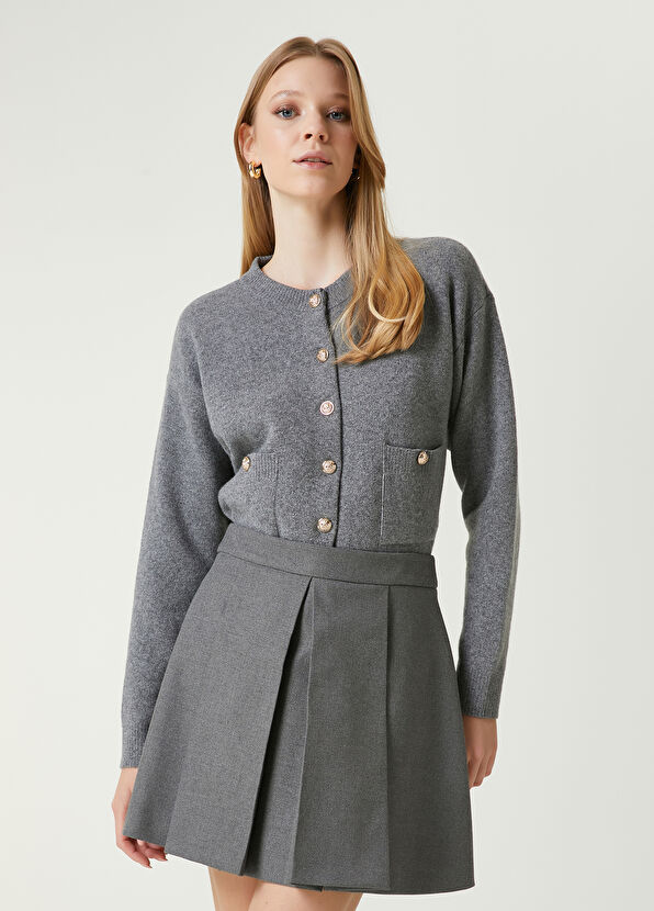 Beymen Club Grey Melange Pleated Mini Skirt - 2