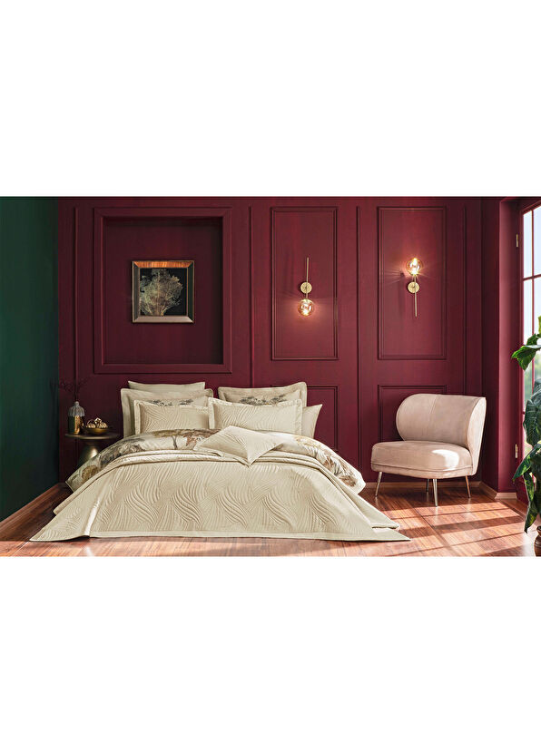 Valeron Bellis Bej Pamuklu Ekstra King Size Yatak Örtüsü Seti 270 x 260 cm - 2