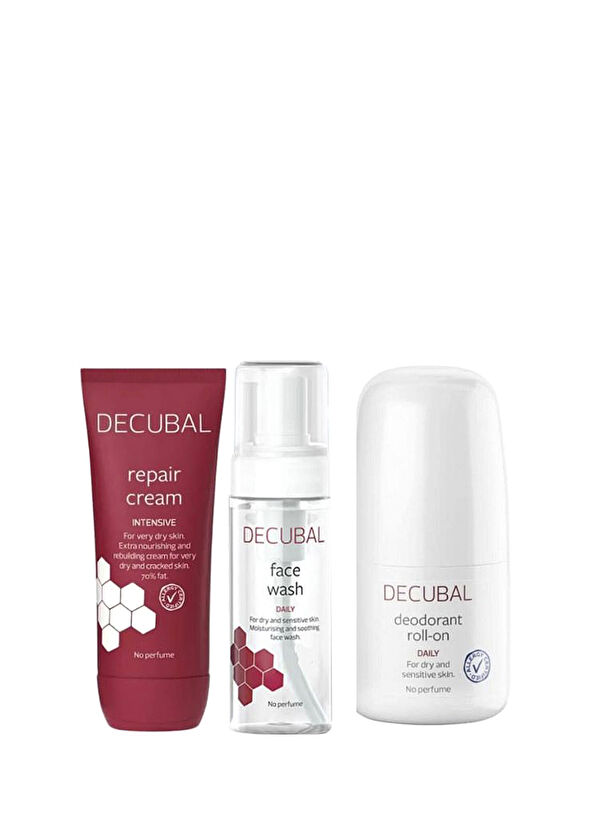 Decubal Basic Repair Onarıcı Yüz Kremi 100 ml + Face Wash Yüz Yıkama Jeli  150 ml + Roll On 50 ml Cilt Bakım Seti - 1