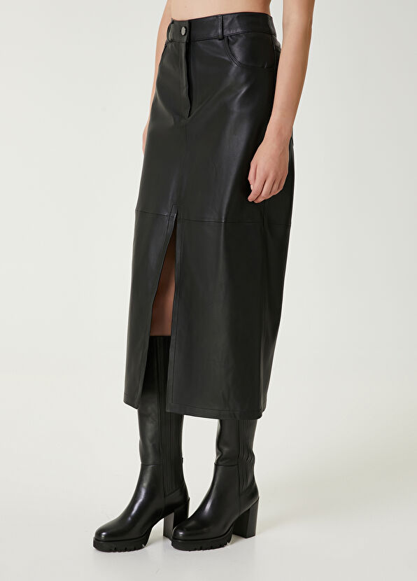 Beymen Club Siyah Midi Deri Kalem Etek - 2