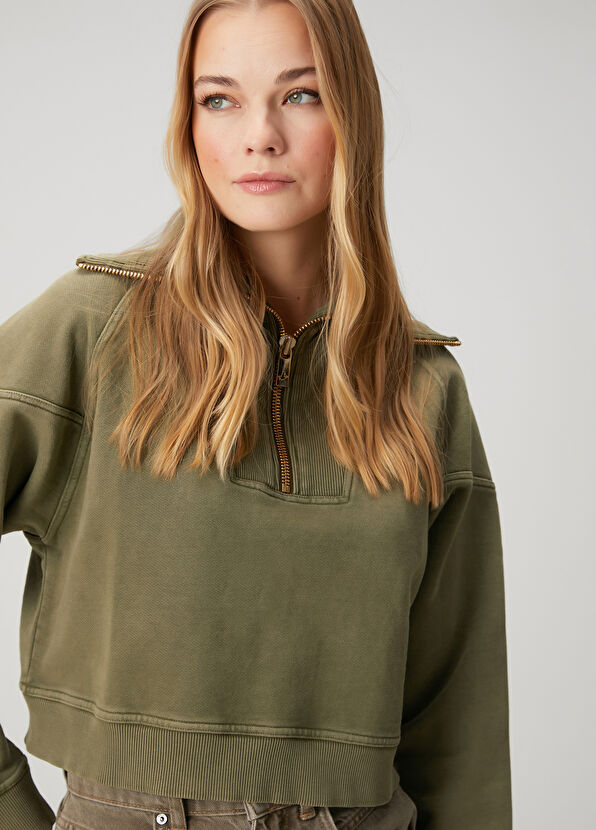 Beymen Club Yağ Yeşili Fermuarlı Sweatshirt - 2