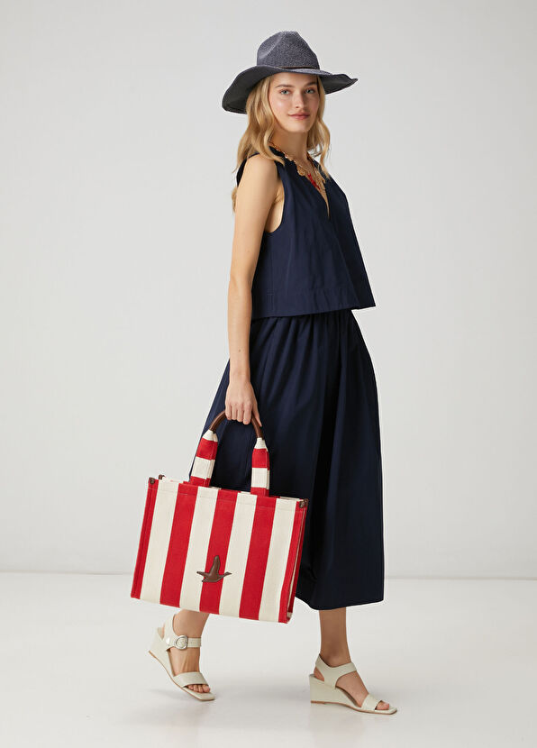 Beymen Club Navy Blue Two-Piece Midi Flared Taffeta Dress - 1