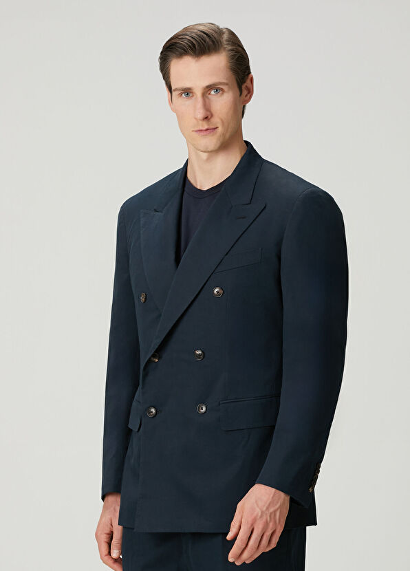Umit Benan Navy Blue Double-Breasted Jacket - 1