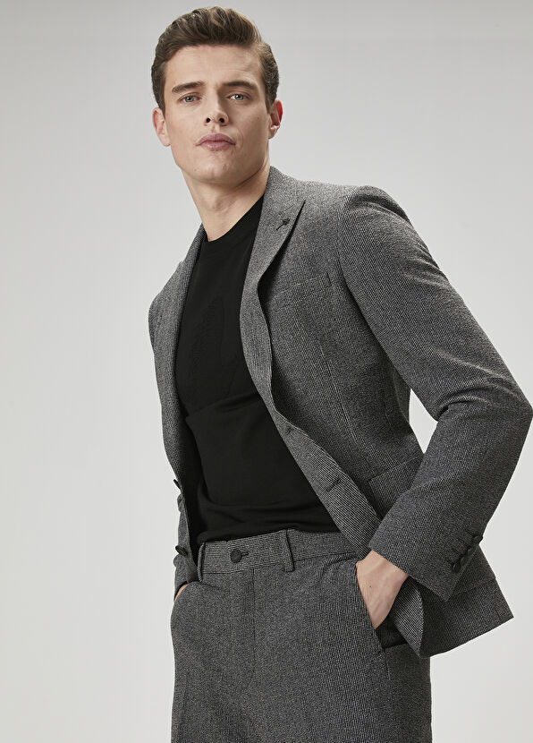 Beymen Club Antrasit Kırçıl Desenli Yün Ceket - 1