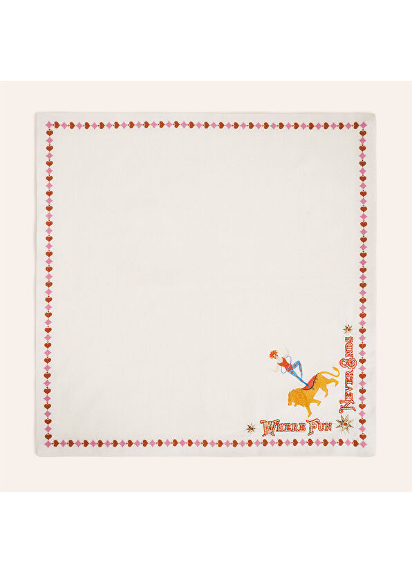 Zsa Zsa Zsu Nilüfer Digital Printed Embroidered Ecru Red Cotton 2-Piece Napkin Set - 3