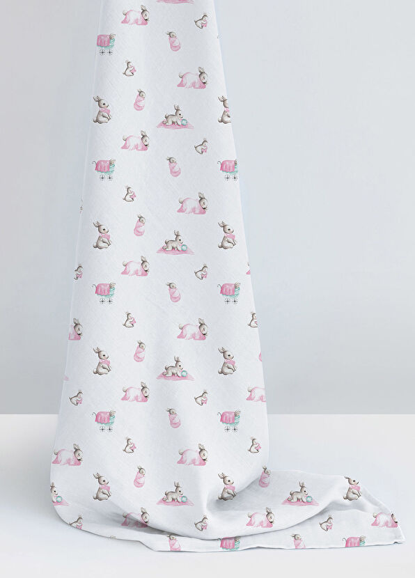 Deux Lapins %100 Pamuk Bébé Lapin Rose Müslin Bebek Örtüsü 100x100 cm - 2