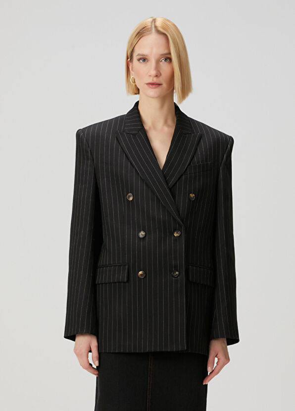 Wardrobe Nyc Black Striped Double-Breasted Wool Jacket - 1