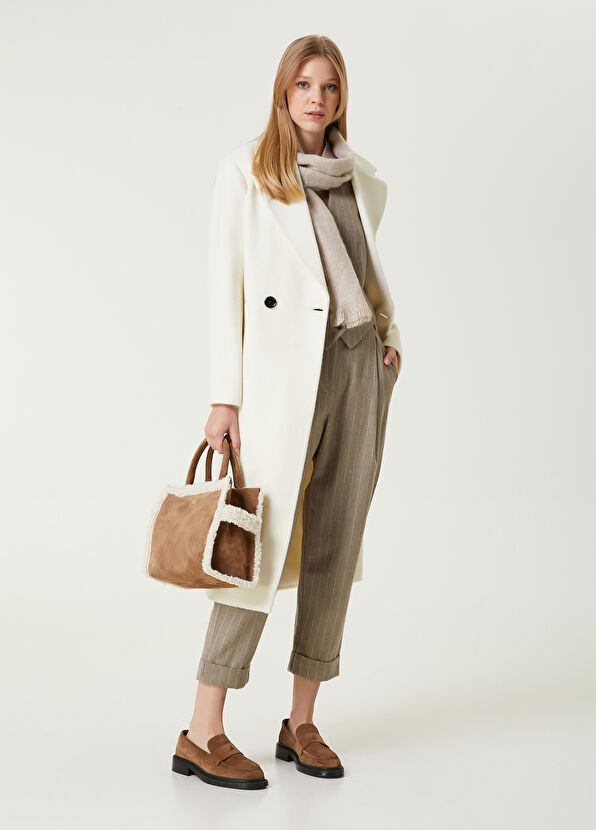 Beymen Club Kırık Beyaz Kruvaze Yün Palto - 4