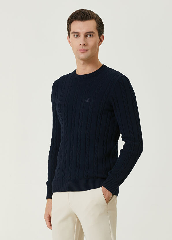 Beymen Club Navy Blue Hair Braid Textured Sweater - 4