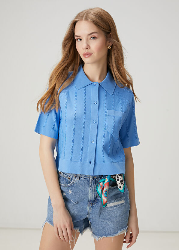 Beymen Club Mavi Saç Örgü Polo Hırka - 1