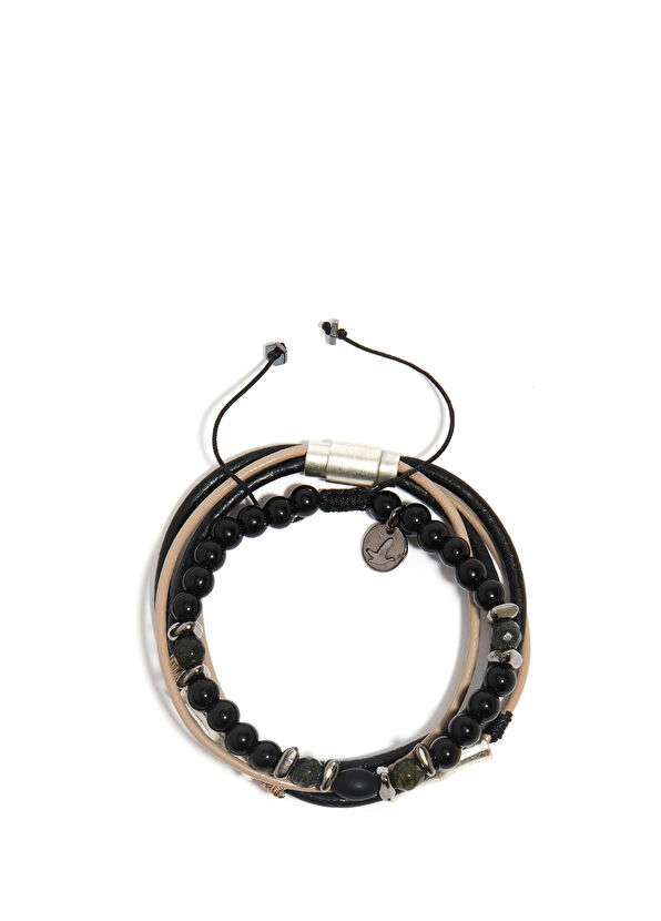 Beymen Club Siyah Deri ve Boncuk Detaylı Erkek Bileklik - 2