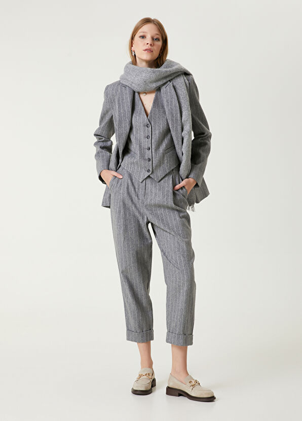 Beymen Club Gri Çizgili Yün Yelek - 3