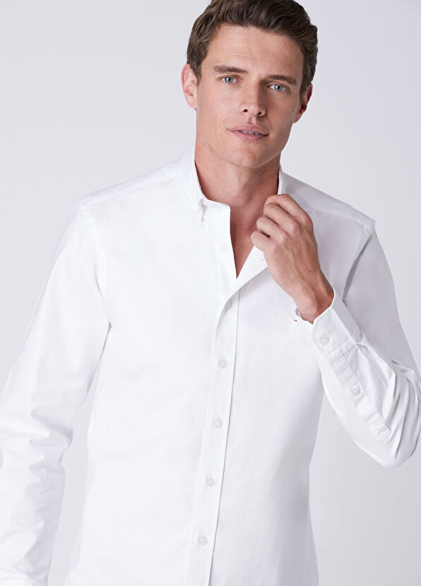 Beymen Club Slim Fit White Lycra Oxford Shirt - 2