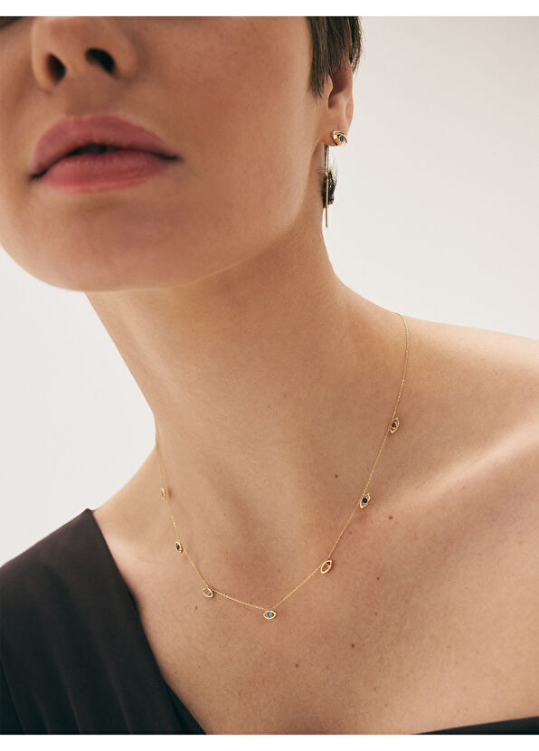 Evil Eye Rainbow 14 Ayar Altın Kadın Kolye - Görsel 3