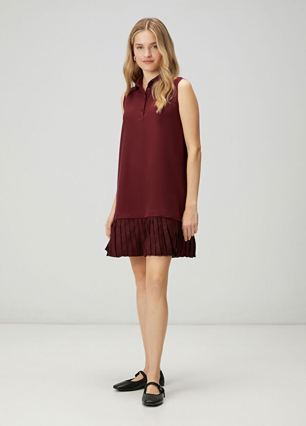 Beymen Club Burgundy Pleated Mini Polo Dress - 4