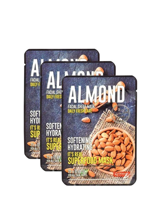 Dermal Almond Facial Sheet Mask Nemlendirici ve Yumuşatıcı Badem Yüz Maskesi 3'lü Set 25 gr  - 1