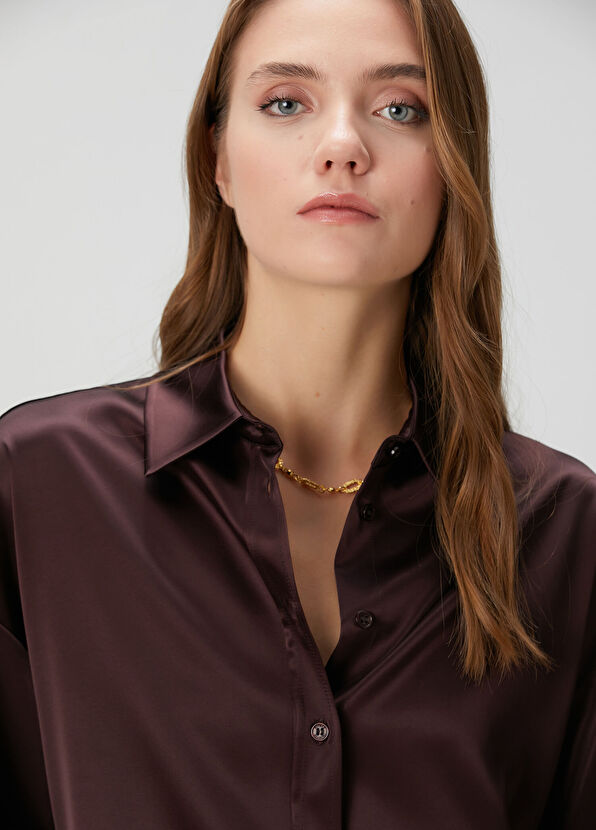 Mürdüm Saten Gömlek - Görsel 4