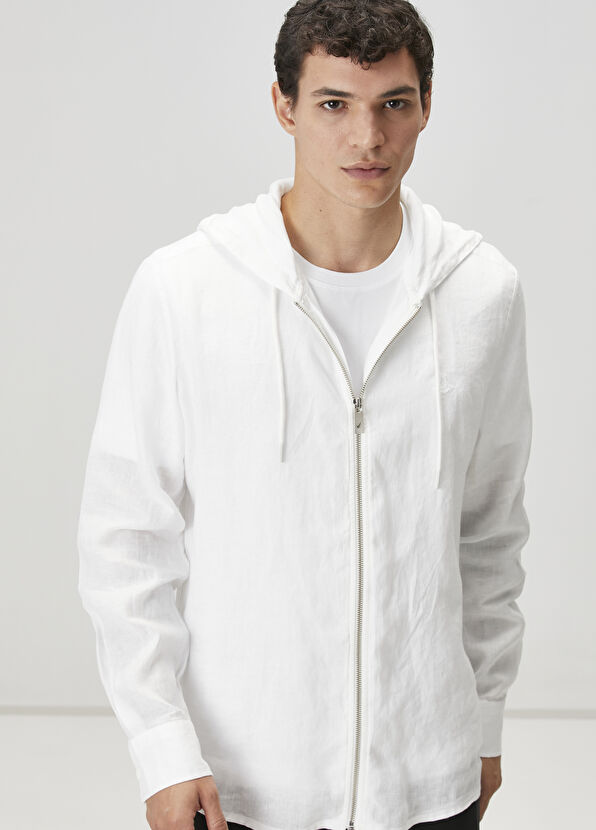 Beymen Club Beyaz Kapüşonlu Keten Dış Gömlek - 2