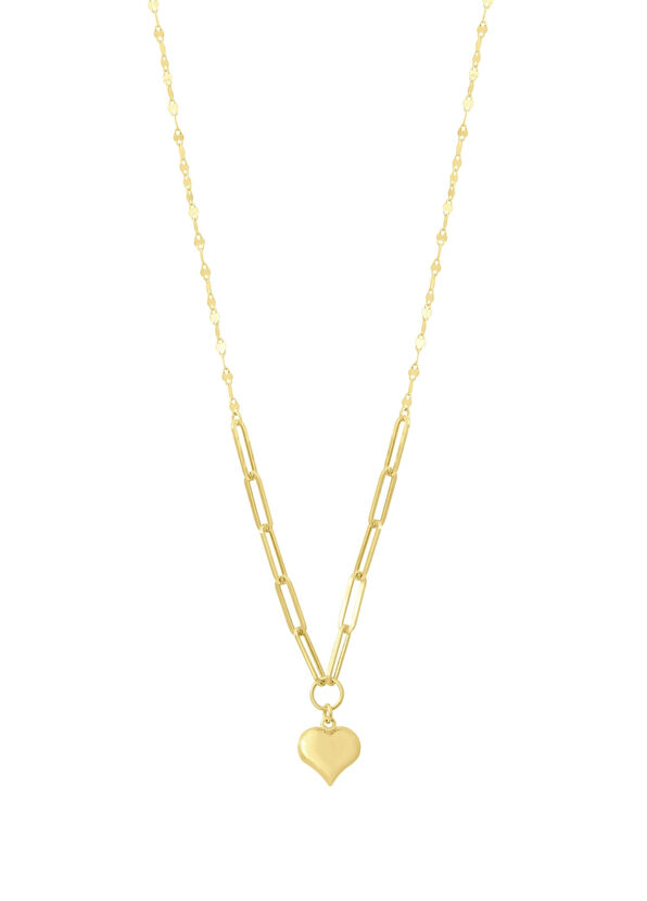 Safir Mücevher Lovely Ataç Çift Zincir Kalp 14 Ayar Altın Kadın Kolye - 1