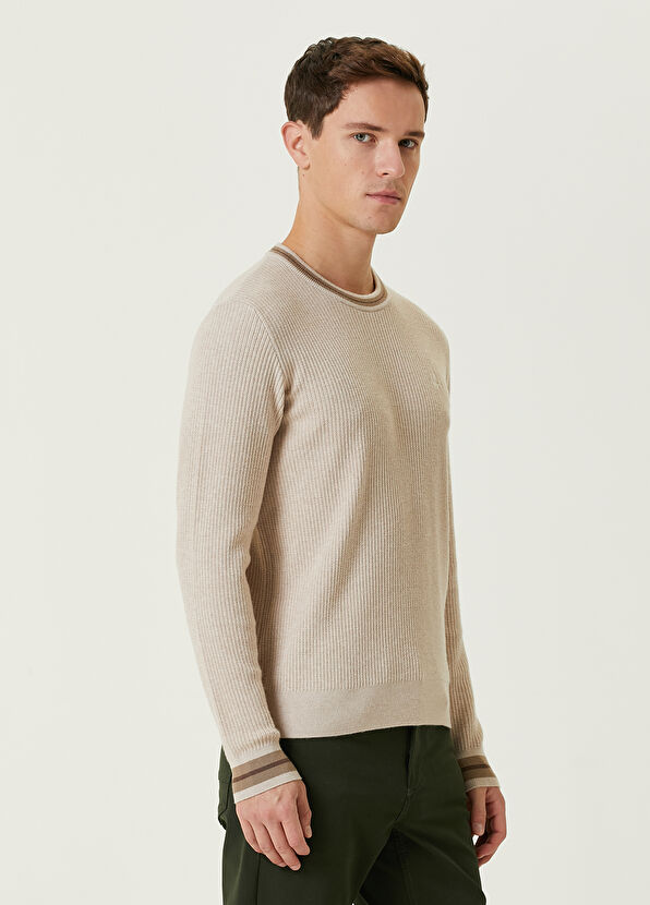 Beymen Club Ekru Yakası Zincir Örgü Dokulu Kazak - 4