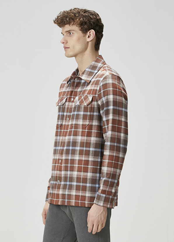 Beymen Club Kahverengi Mavi Ekose Desenli Dış Gömlek - 2