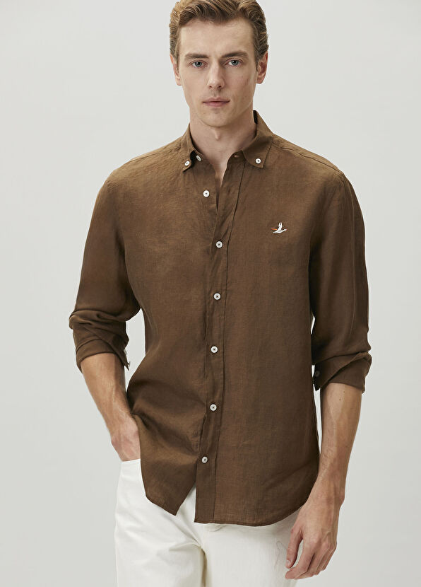 Beymen Club Kahverengi Comfort Fit Keten Gömlek - 2