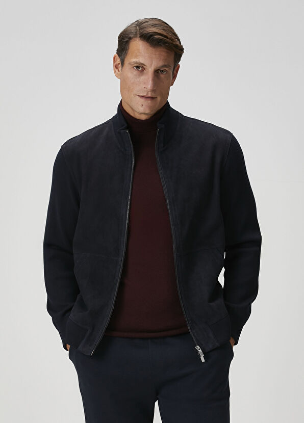 Koyu Lacivert Triko Garnili Süet Hybrid Mont - Görsel 2