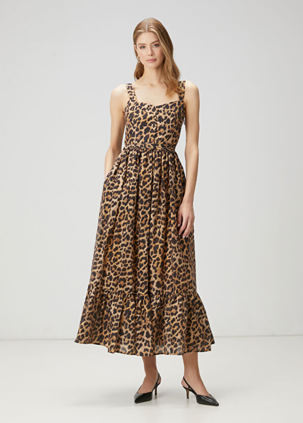 Beymen Club Kahverengi Leopar Desenli Midi Elbise - 1