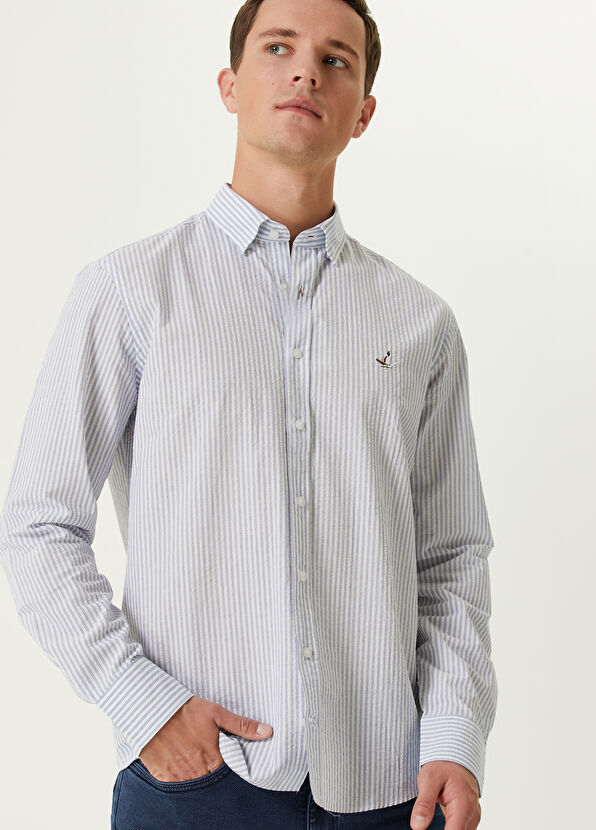 Beymen Club Comfort Fit Light Blue Stripe Patterned Shirt - 2