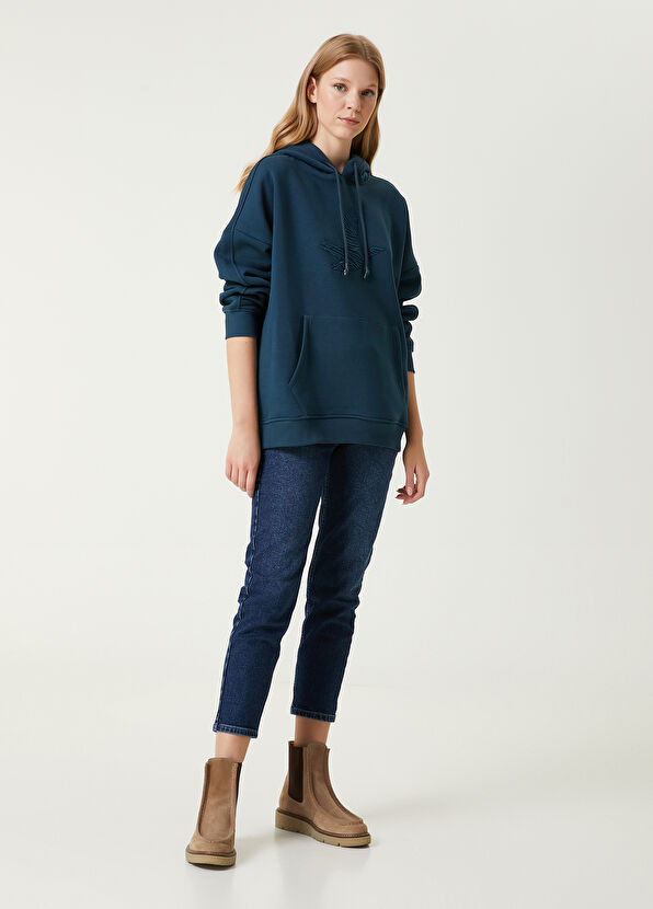 Beymen Club Teal Blue Logo Hoodie - 3