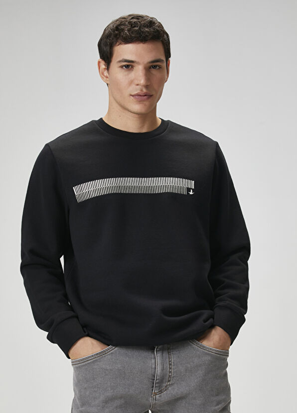 Beymen Club Black Stripe Embroidered Logo Detailed Sweatshirt - 2