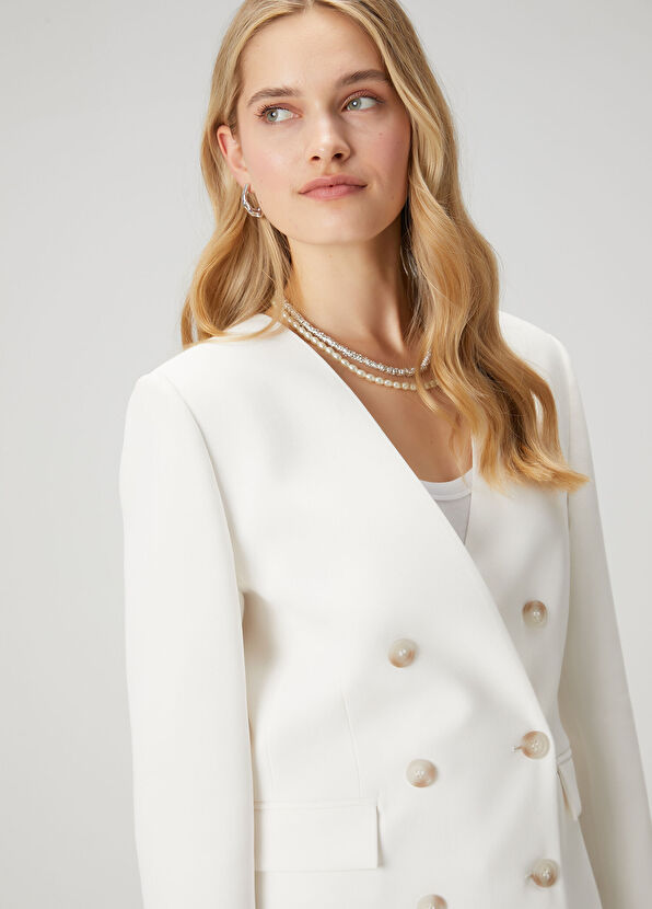 Beymen Club Beyaz Kruvaze Blazer - 2