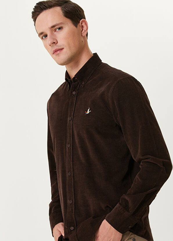 Beymen Club Comfort Fit Brown Velvet Shirt - 2