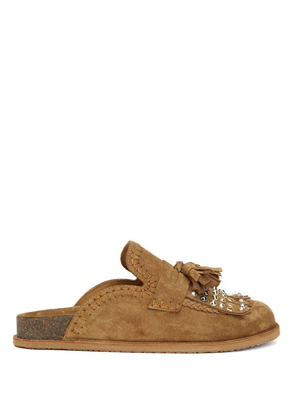Beymen Club Camel Tassel Detailed Women's Suede Sabo Slippers - 1