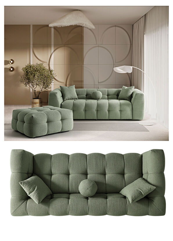 Bekaliving Nammos Comfort Teddy Yeşil Üçlü Kanepe - 2